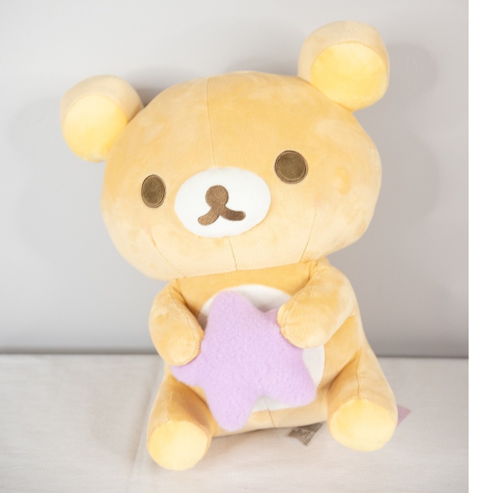 San-X Rilakkuma Plush Bear Purple Star Round 1 Exclusive Tan New toy 14in
